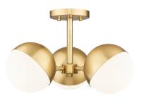 Three Light Semi Flush Mount by Z-Lite - Realm Sphere Collection, Modern Gold Finish - 7517-3SF-MGLD