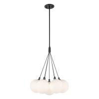 LED Chandelier by Kuzco Lighting - Bolla Collection, Black/Opal Glass Finish - CH3117-BK/OP