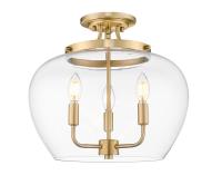 Three Light Semi Flush Mount by Z-Lite - Joliet Collection, Burnished Brass Finish - 473SF-BBR