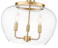 Three Light Semi Flush Mount by Z-Lite - Joliet Collection, Burnished Brass Finish - 473SF-BBR