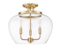 Three Light Semi Flush Mount by Z-Lite - Joliet Collection, Burnished Brass Finish - 473SF-BBR
