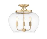 Three Light Semi Flush Mount by Z-Lite - Joliet Collection, Burnished Brass Finish - 473SF-BBR