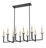 Ten Light Linear Chandelier by Z-Lite - Gaultier Collection, Matte Black + Modern Gold Finish - 6100-10L-MB
