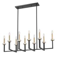 Ten Light Linear Chandelier by Z-Lite - Gaultier Collection, Matte Black + Modern Gold Finish - 6100-10L-MB