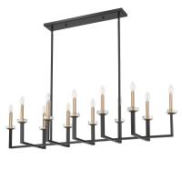 12 Light Linear Chandelier by Z-Lite - Gaultier Collection, Matte Black + Modern Gold Finish - 6100-12L-MB