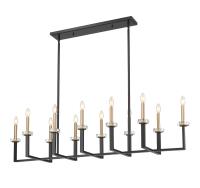 12 Light Linear Chandelier by Z-Lite - Gaultier Collection, Matte Black + Modern Gold Finish - 6100-12L-MB