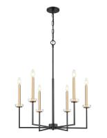 Six Light Chandelier by Z-Lite - Gaultier Collection, Matte Black + Modern Gold Finish - 6100-6MB
