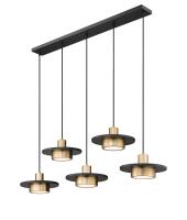 LED Linear Chandelier by Z-Lite - Ludo Collection, Matte Black + Modern Gold Finish - 829P12-5L-MB-MGLD-LE
