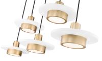 LED Linear Chandelier by Z-Lite - Ludo Collection, Matte White + Modern Gold Finish - 829P12-5L-MW-MGLD-LE