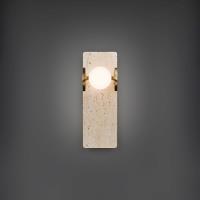 LED Wall Sconce by Modern Forms - Okemo Collection, Beige Travertine/Aged Brass Finish - WS220614-WV/AB