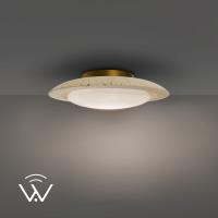 LED Flush Mount by Modern Forms - Saturno Collection, Beige Travertine/Aged Brass Finish - FM264620-TWA-WV/AB