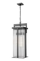 Three Light Outdoor Chain Mount Ceiling Fixture by Z-Lite - Fortis Collection, Sand Black Finish - 5031CHXL-BK