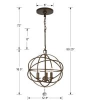 Three Light Mini Chandelier by Crystorama - Solaris Collection, English Bronze Finish - 9225-EB