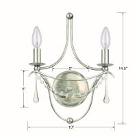 Two Light Wall Sconce by Crystorama - Metro Collection, Antique Silver Finish - 422-SA
