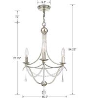 Three Light Mini Chandelier by Crystorama - Metro Collection, Antique Silver Finish - 423-SA