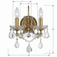 Two Light Wall Sconce by Crystorama - Filmore Collection, Antique Gold Finish - 4452-GA-CL-S