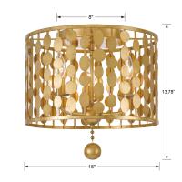 Three Light Flush Mount by Crystorama - Layla Collection, Antique Gold Finish - 544-GA