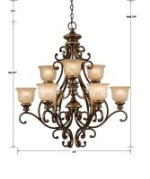 Nine Light Chandelier by Crystorama - Norwalk Collection, Bronze Umber Finish - 7409-BU