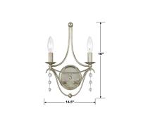 Two Light Wall Sconce by Crystorama - Metro Collection, Antique Silver Finish - 432-SA