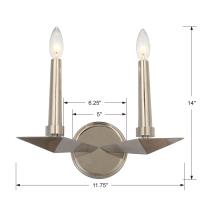 Two Light Wall Sconce by Crystorama - Palmer Collection, Polished Nickel Finish - 7592-PN