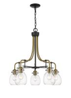 Five Light Chandelier by Z-Lite - Kraken Collection, Matte Black + Olde Brass Finish - 466-5MB-OBR