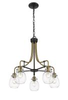 Five Light Chandelier by Z-Lite - Kraken Collection, Matte Black + Olde Brass Finish - 466-5MB-OBR