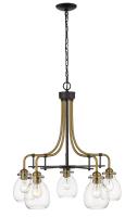 Five Light Chandelier by Z-Lite - Kraken Collection, Matte Black + Olde Brass Finish - 466-5MB-OBR