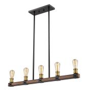 Five Light Linear Chandelier by Z-Lite - Kirkland Collection, Rustic Mahogany Finish - 472-5L-RM