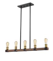 Five Light Linear Chandelier by Z-Lite - Kirkland Collection, Rustic Mahogany Finish - 472-5L-RM