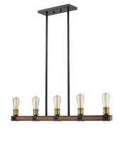 Five Light Linear Chandelier by Z-Lite - Kirkland Collection, Rustic Mahogany Finish - 472-5L-RM