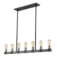 Seven Light Linear Chandelier by Z-Lite - Kirkland Collection, Ashen Barnboard Finish - 472-7L-ABB