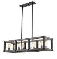 Eight Light Linear Chandelier by Z-Lite - Kirkland Collection, Ashen Barnboard Finish - 472-8L-ABB