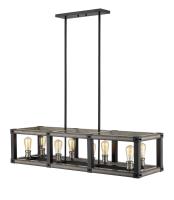Eight Light Linear Chandelier by Z-Lite - Kirkland Collection, Ashen Barnboard Finish - 472-8L-ABB