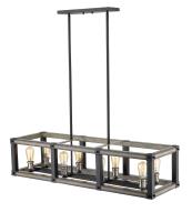 Eight Light Linear Chandelier by Z-Lite - Kirkland Collection, Ashen Barnboard Finish - 472-8L-ABB