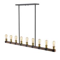 Nine Light Linear Chandelier by Z-Lite - Kirkland Collection, Rustic Mahogany Finish - 472-9L-RM