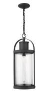 One Light Outdoor Chain Mount Ceiling Fixture by Z-Lite - Roundhouse Collection, Black Finish - 569CHB-BK