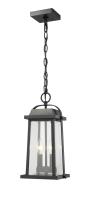 Two Light Outdoor Chain Mount Ceiling Fixture by Z-Lite - Millworks Collection, Black Finish - 574CHM-BK