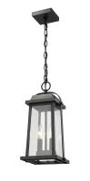 Two Light Outdoor Chain Mount Ceiling Fixture by Z-Lite - Millworks Collection, Black Finish - 574CHM-BK