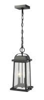 Two Light Outdoor Chain Mount Ceiling Fixture by Z-Lite - Millworks Collection, Black Finish - 574CHM-BK