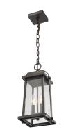Two Light Outdoor Chain Mount Ceiling Fixture by Z-Lite - Millworks Collection, Oil Rubbed Bronze Finish - 574CHM-ORB
