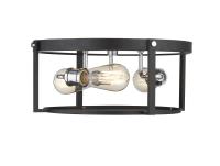 Three Light Flush Mount by Z-Lite - Halcyon Collection, Matte Black + Chrome Finish - 723F15-MB+CH