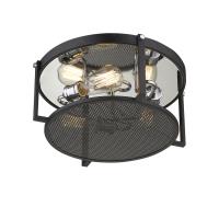 Three Light Flush Mount by Z-Lite - Halcyon Collection, Matte Black + Chrome Finish - 723F15-MB+CH
