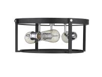 Three Light Flush Mount by Z-Lite - Halcyon Collection, Matte Black + Chrome Finish - 723F15-MB+CH