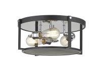 Three Light Flush Mount by Z-Lite - Halcyon Collection, Matte Black + Chrome Finish - 723F15-MB+CH