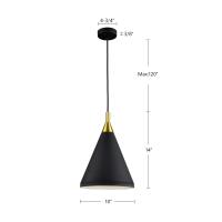 One Light Pendant by Kuzco Lighting - Dorothy Collection, Black With Gold Detail Finish - 492710-BK/GD