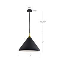 One Light Pendant by Kuzco Lighting - Dorothy Collection, Black With Gold Detail Finish - 492814-BK/GD