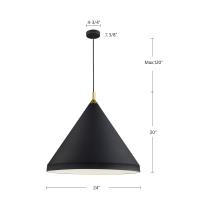 One Light Pendant by Kuzco Lighting - Dorothy Collection, Black With Gold Detail Finish - 492824-BK/GD