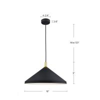 One Light Pendant by Kuzco Lighting - Dorothy Collection, Black With Gold Detail Finish - 493118-BK/GD