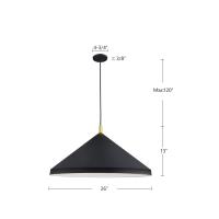 One Light Pendant by Kuzco Lighting - Dorothy Collection, Black With Gold Detail Finish - 493126-BK/GD