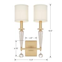 Two Light Wall Sconce by Crystorama - Paxton Collection, Aged Brass Finish - 8102-AG